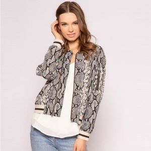LAVENDER Brown Snake Print Bomber Jacket Sz XS